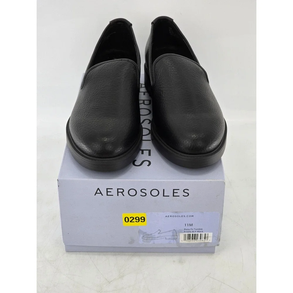 Aerosoles Poisy Fx Tumble Loafers Women 11 Black Slip On Leather Shoes - New